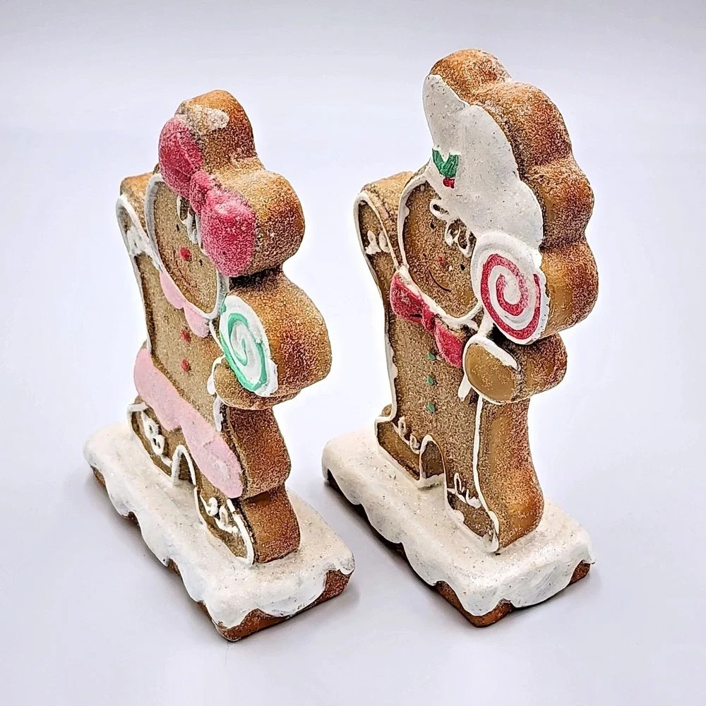 Gingerbread Girl & Boy Baker Resin Figurines Pink Christmas Tabletop 6